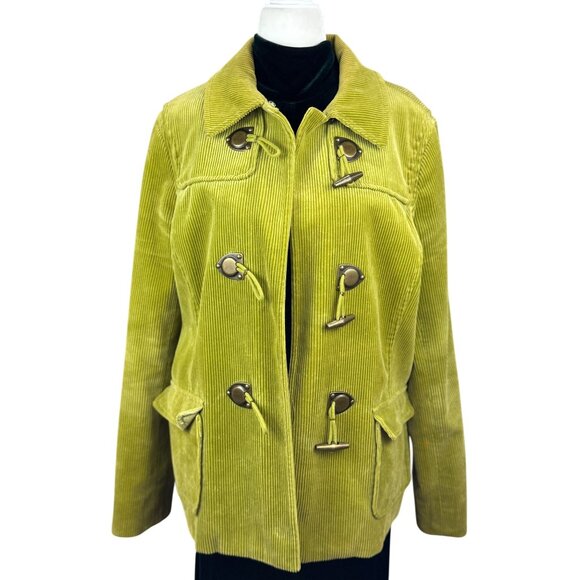 Liz Claiborne Womens XL Green Corduroy Toggle Coat Jacket Retro Duffle Style - Picture 3 of 14